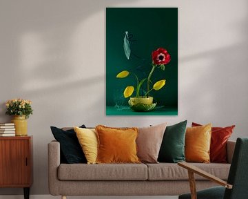 Stilleven ‘Gele tulpen in het groen’