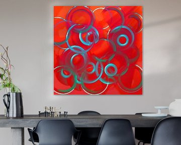 Cirkels op rood van Abstrakt Art