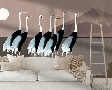 Japan Kraniche auf Beige Braun