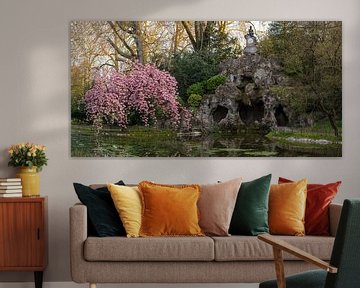 Japanese cherry tree is in bloom in a large park by Marcel Derweduwen