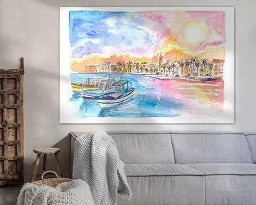 Romantische havenzonsondergang in de kust-Provence in Zuid-Frankrijk