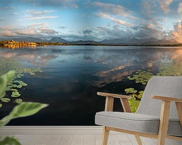 Sunset over the Hopfensee with panoramic view of the Allgäu by Leo Schindzielorz