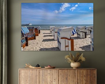 Chaises de plage à Binz, bateau d'excursion à la Seebrücke