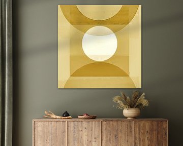 Abstract pastel shapes monochrome yellow gold by FRESH Fine Art