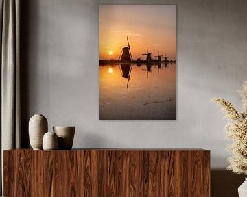 Windmühlen Kinderdijk Sonnenaufgang von Cynthia van Diggele