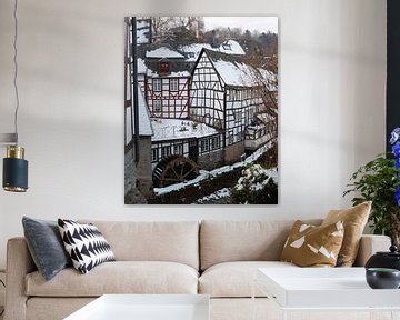 Winter in the historic village of Monschau in the German Eifel region by Peter Haastrecht, van