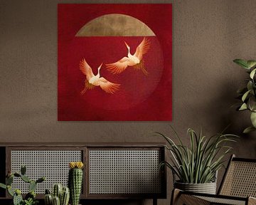 Cranes to the golden sun van Gisela- Art for You