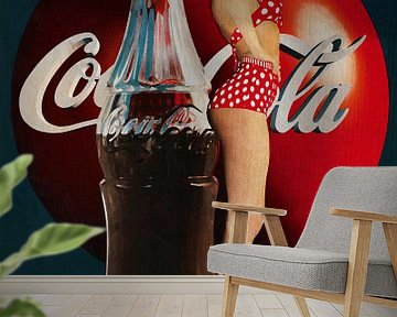 Pin Up Girl mit Coca Cola Zeichnen von Kunstgemälden aus den 1960er Jahren von Jan Keteleer