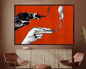 The Messenger (2022) • Red Abstract Modern Art Print Of Hand van Alex Pandora