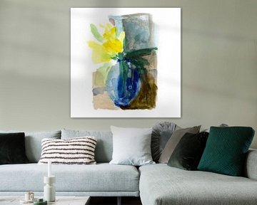 Daffodils in blue vase by Atelier BIS