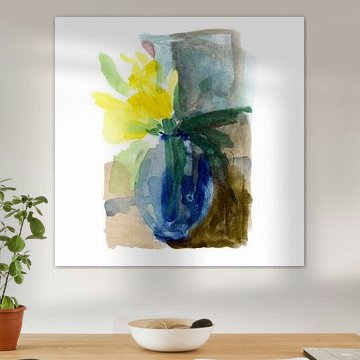 Narcissen in blauw vaasje