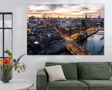 View over Hamburg at sunset by Nils Steiner