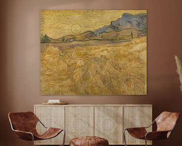 Wheat field with reaper and sun, Vincent van Gogh