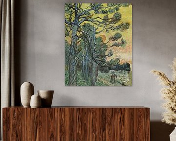 Dennenbomen bij zonsondergang, Vincent van Gogh