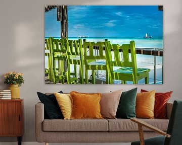 Vue sur la plage et la mer turquoise dans les Caraïbes. sur Voss Fine Art Fotografie