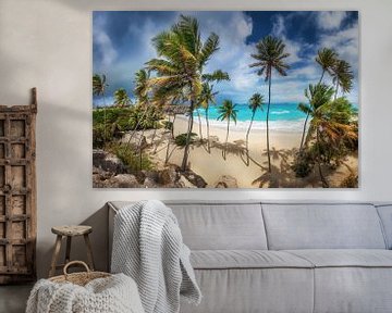 Einsamer Strand mit Palmen auf Barbados in der Karibik. 