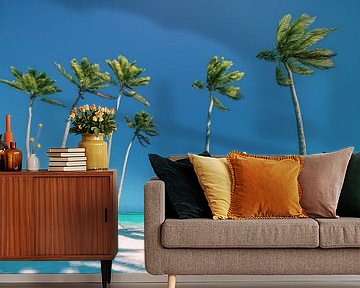 Strand met palmbomen in de Dominicaanse Republiek / Caribisch gebied. van Voss Fine Art Fotografie