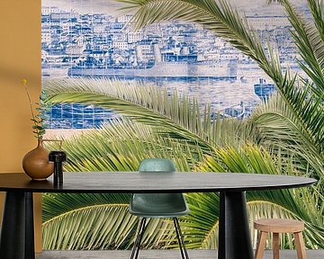 Palmboom op Blauw Wit