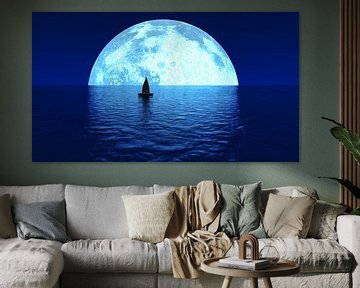 a boat sails towards the moon (3d rendering) von Rainer Zapka