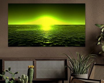 een groen gloeiende zonsondergang (3d rendering) van Rainer Zapka