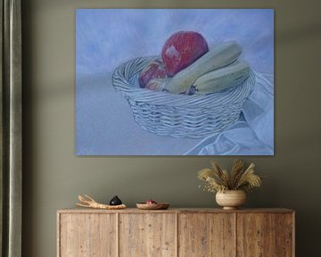 Mandje met appels en bananen.