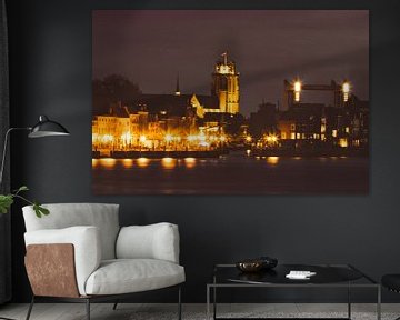 Dordrechter Skyline von Papendrecht aus im Dunkeln von Lizanne van Spanje