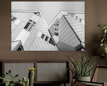 Würfelhäuser in Rotterdam in schwarz-weiß von Sanne Dost
