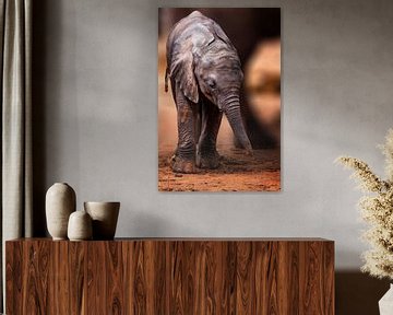 Kleine baby olifant uit Kenia, Safari van Fotos by Jan Wehnert