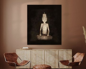 Loro Blonyo Bruidegom uit Java op bewerkte kalk ondergrond van Herbers Lifestyle Wall Decorations