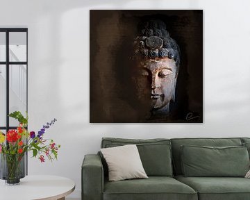 Budha met diep blauwe accenten  van Herbers Lifestyle Wall Decorations