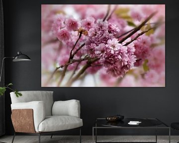 Pink cherry blossom branches vintage by marlika art