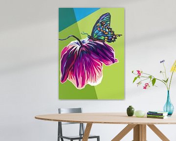 Bloemen en vlinders - natuur schilderij bloemen en vlinders van Dico Hendry