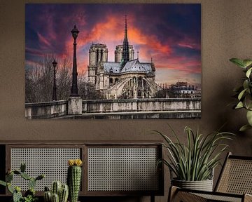 Notre-Dame van Parijs bij mooie zonsondergang