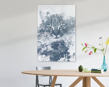 Katzenkopf in grau-blauer Farbe - gezeichnetes Porträt einer Katze von MadameRuiz