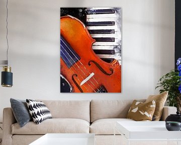 Geige und Klavier Aquarellmalerei #Geige #Klavier von JBJart Justyna Jaszke