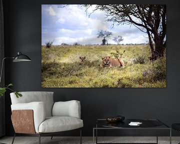 Leeuw familie in de savanne van Kenia, Afrika van Fotos by Jan Wehnert