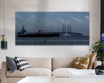 Tanker in front of bridge [wide screen photo] by Norbert Sülzner