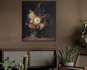 Ein Kaktus Grandiflora und andere Blumen in einer Porphyrvase, Cladius De