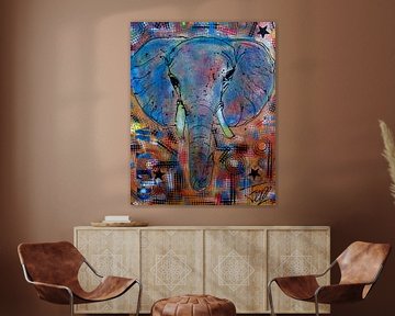 Olifant schilderij kleurrijk van Femke van der Tak (fem-paintings)