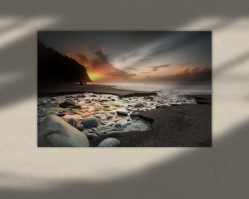 Sonnenuntergang Küste Neuseeland von Remco Siero