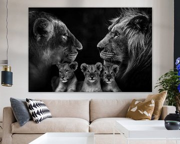 Famille de lions avec 3 petits sur Bert Hooijer