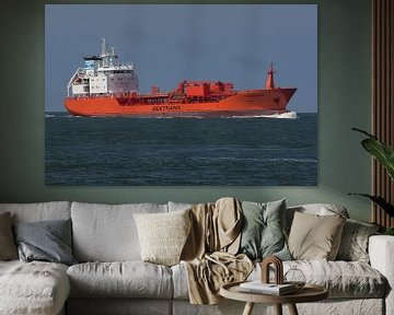 Vrachtschip onderweg naar de haven van Rotterdam. van scheepskijkerhavenfotografie