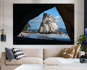 View of rock in sea from cave. Coromandel New Zealand by Albert Brunsting