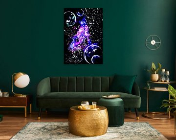 Purple galaxy with planets by Sebastian Grafmann