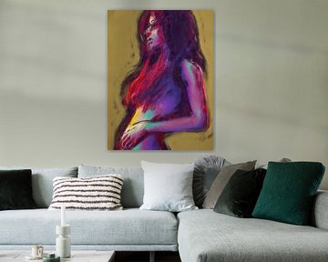 Kleurrijk geschilderd portret van een vrouw van Arjen Roos