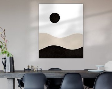 Paysage de montagnes et de soleil en noir et beige sur Studio Miloa