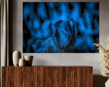 Nahaufnahme einer von Blue berührten Tulpe von Nicolaas Digi Art