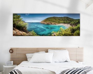 Baai met strand op het eiland Ibiza in Spanje van Voss Fine Art Fotografie