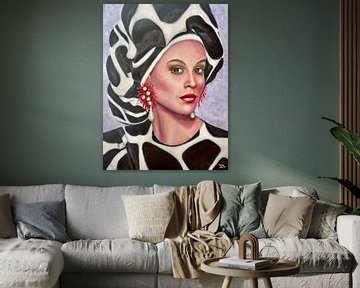 Femme élégante et à la mode en imprimé girafe sur Dominique Clercx-Breed