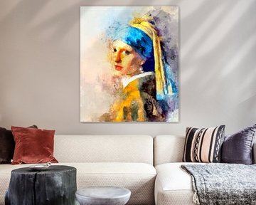 Girl with a pearl earring in watercolor